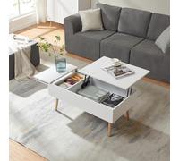 [en.casa] Mesa de Centro Flesen con Tablero Elevable y Extraíble Mesa Baja Rectangular con 2 Compartimentos Internos Mueble Auxiliar Mesita para Salón 92 x 52 x 41 cm - Blanco