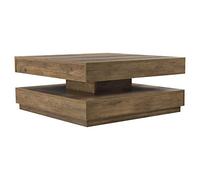 [en.casa] Mesa de Centro Florenz Mesa Baja Cuadrada con Tablero Giratorio y Estante Mueble Auxiliar Mesita para Salón 76 x 76 x 38 cm - Efecto Madera