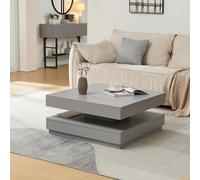 [en.casa] Mesa de Centro Florenz Mesa Baja Cuadrada con Tablero Giratorio y Estante Mueble Auxiliar Mesita para Salón 76 x 76 x 38 cm - Gris Claro