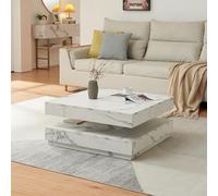 [en.casa] Mesa de Centro Florenz Mesa Baja Cuadrada con Tablero Giratorio y Estante Mueble Auxiliar Mesita para Salón 76 x 76 x 38 cm - Efecto mármol Blanco