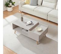 [en.casa] Mesa de Centro Hallevil con Tablero Rectangular Mesita de Café con Compartimento Abierto y Cajón Mesa Auxiliar de Sofá Salón Despacho 106 x 59 x 44 cm - Blanco