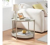 [en.casa] Mesa de Centro Jäller con Tablero Ovalado y Borde Elevado Mesa Auxiliar con Estante para el Salón Mueble de Entrada con 4 Patas Metal 66 x 51 x 44 cm - Color Topo