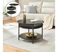 [en.casa] Mesa de Centro Kandas Mesa Baja Redonda con Tablero Elevable con Compartimento Interno y Estante Mueble Auxiliar Mesita para Salón 70 x 49 cm - Negro