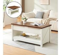 [en.casa] Mesa de Centro Kasama Mesa Baja Rectangular con Tablero Elevable y Extensible con 3 Compartimentos Internos Mueble Auxiliar Mesita para Salón 110 x 55 x 54 cm - Efecto Nogal/Blanco