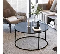 [en.casa] Mesa de Centro Kolari Mesa Auxiliar Redonda Soporte Estable Mueble de Salón Metal Vidrio Ahumado Transparente Templado Ø80 x 45 cm - Negro