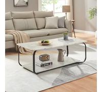 [en.casa] Mesa de Centro Kolta Rectangular Estable con Estante Mesa Baja Diseño Atractivo para Salón Mueble Auxiliar Estructura de Acero 120 x 60 x 43 cm - Efecto mármol Blanco