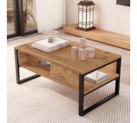 [en.casa] Mesa de Centro Laukaa Rectangular Mesa Baja con Compartimentos para Salón Mueble Auxiliar Estructura Estable 100 x 60 x 45 cm - Efecto Roble rústico