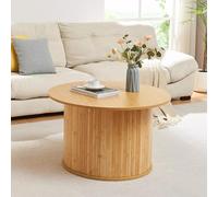 [en.casa] Mesa de Centro Ledepid con Tablero Redondo Mesa de Café Mueble Auxiliar de Salón Oficina Bambú 48 x Ø80 cm - Natural