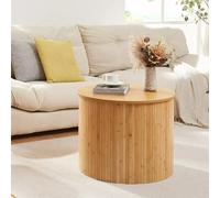 [en.casa] Mesa de Centro Ledepid con Tablero Redondo Mesa de Café Mueble Auxiliar de Salón Oficina Bambú 48 x Ø60 cm - Natural