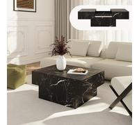 [en.casa] Mesa de Centro Lens Mesa Baja Rectangular con Tablero Extensible y 2 Compartimentos Internos Mueble Auxiliar Mesita para Salón MDF 80 x 60 x 36 cm - Efecto Mármol Negro