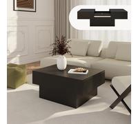 [en.casa] Mesa de Centro Lens Mesa Baja Rectangular con Tablero Extensible y 2 Compartimentos Internos Mueble Auxiliar Mesita para Salón MDF 80 x 60 x 36 cm - Negro