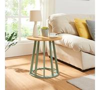 [en.casa] Mesa de Centro Lensuu Mesa Baja Redonda con Base de Madera Diseño Atractivo para Salón Despacho Mueble Auxiliar 48 x Ø48 cm - Verde Pastel/Efecto Roble