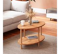 [en.casa] Mesa de Centro Ovalada Højreby con Estante y 4 Patas Mesa Auxiliar Mueble de Salón Oficina Aglomerado/Madera de Haya 43 x 70 x 44 cm - Efecto Madera