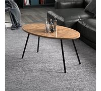 [en.casa] Mesa de Centro Ovalada para Sala Mesa Auxiliar Baja Estable Aglomerado Metal 43 x 90 x 50 cm - Efecto Madera y Negro