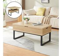 [en.casa] Mesa de Centro Rauli Mesa Baja Rectangular con Tablero Elevable y Extensible con 3 Compartimentos Internos Mueble Auxiliar Mesita para Salón 100 x 50 x 47 cm - Efecto Roble