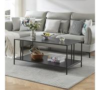 [en.casa] Mesa de Centro Rectangular con 1 Estante Mesa de Café para Salón Sala de Espera Despacho Diseño Industrial Metal 47 x 110 x 55 cm - Negro