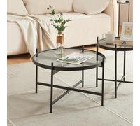[en.casa] Mesa de Centro Redonda Tablero de Cristal Templado Mesa de Café para Salón Sala de Espera Despacho Decorativa Metal Cristal Templado 40 x Ø 61 cm - Negro y Transparente