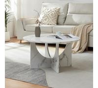 [en.casa] Mesa de Centro Rindal con Tablero Circular Mesa Auxiliar para el Salón Mesa de Café con Base Decorativa Aglomerado 80 x 41,5 cm - Efecto Mármol Blanco