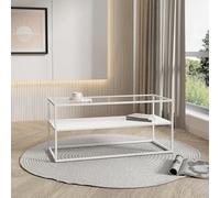 [en.casa] Mesa de Centro Solund Rectangular con 1 Estante Diseño Industrial Mesa Baja para Salón Sala de Espera Tablero de Cristal Templado Acero 102 x 43 x 46 cm - Blanco Mate