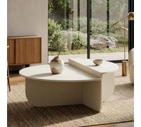 [en.casa] Mesa de Centro Tondesdaslo Tablero Doble Semicircular Mesita de Café Mesa Auxiliar de Sofá Salón Despacho 90 x 90 x 35 cm - Blanco