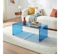 [en.casa] Mesa de Centro Väsas Rectangular Mesa de Sofá Mesita de Salón Diseño Moderno Uso Versátil Montada Vidrio Templado 10mm 90 x 45 x 35 cm - Azul