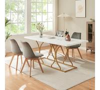 [en.casa] Mesa de Comedor Figa Mesa de Cocina Rectangular para 6 Personas con Base de Metal 180 x 80 x 75 cm - Efecto mármol Blanco/Dorado