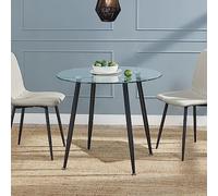 [en.casa] Mesa de Comedor Redonda Mesa de Cristal para Estudio Oficina Versátil Mesa de Cocina para 4 Personas con 4 Patas de Acero 75 x Ø 80 cm - Transparente y Negro