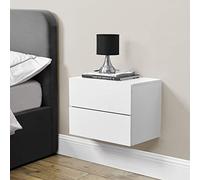[en.casa] Mesa de Noche Flotante Ampfing con 2 Cajones Mesita de Noche Auxiliar Suspendida Dormitorio Recibidor Salón 40 x 29 x 30 cm - Blanco