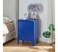 [en.casa] Mesa de Noche Inari con Cerradura Magnética Mesa Auxiliar con 2 Compartimientos para Salón Oficina Baño Ventilación Óptima 57 x 40 x 30 cm Acero - Azul