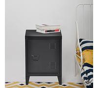 [en.casa] Mesa de Noche Inari con Cerradura Magnética Mesa Auxiliar con 2 Compartimientos para Salón Oficina Baño Ventilación Óptima 57 x 40 x 30 cm Acero - Negro Mate
