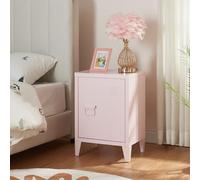 [en.casa] Mesa de Noche Inari con Cerradura Magnética Mesa Auxiliar con 2 Compartimientos para Salón Oficina Baño Ventilación Óptima 57 x 40 x 30 cm Acero - Rosa