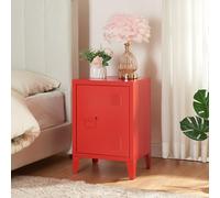 [en.casa] Mesa de Noche Inari con Cerradura Magnética Mesa Auxiliar con 2 Compartimientos para Salón Oficina Baño Ventilación Óptima 57 x 40 x 30 cm Acero - Rojo