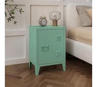[en.casa] Mesa de Noche Inari con Cerradura Magnética Mesa Auxiliar con 2 Compartimientos para Salón Oficina Baño Ventilación Óptima 57 x 40 x 30 cm Acero - Verde Pastel Mate