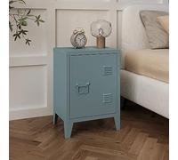 [en.casa] Mesa de Noche Inari con Cerradura Magnética Mesa Auxiliar con 2 Compartimientos para Salón Oficina Baño Ventilación Óptima 57 x 40 x 30 cm Acero - Azul Grisáceo