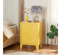[en.casa] Mesa de Noche Inari con Cerradura Magnética Mesa Auxiliar con 2 Compartimientos para Salón Oficina Baño Ventilación Óptima 57 x 40 x 30 cm Acero - Amarillo