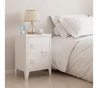 [en.casa] Mesa de Noche Inari con Cerradura Magnética Tirador Derecho Mesa Auxiliar con 2 Compartimientos para Salón Oficina Baño Ventilación Óptima 57 x 40 x 30 cm Acero - Blanco