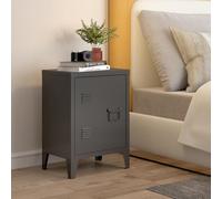 [en.casa] Mesa de Noche Inari con Cerradura Magnética Tirador Derecho Mesa Auxiliar con 2 Compartimientos para Salón Oficina Baño Ventilación Óptima 57 x 40 x 30 cm Acero - Negro