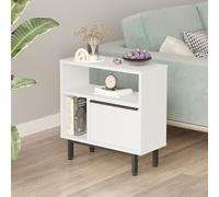 [en.casa] Mesa de Sofá Vesanto Mesita de Noche Multiusos Mesa Auxiliar con 2 Compartimentos Abiertos y 1 Cerrado con Puerta Abatible Aglomerado 60x60x26 cm - Blanco