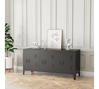 [en.casa] Mesa de Tele con 3 Compartimientos Cerrados Salida de Cables Mueble de TV Armario de Oficina con 3 Puertas y Ranuras de Ventilación Acero 113 x 40 x 58 cm - Negro