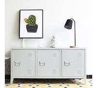 [en.casa] Mesa de Tele con 3 Compartimientos Cerrados Salida de Cables Mueble de TV Armario de Oficina con 3 Puertas y Ranuras de Ventilación Acero 113 x 40 x 58 cm - Blanco