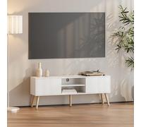 [en.casa] Mesa de Tele Eskilstuna 120 x 29,5 x 46,5 cm Soporte de Televisión Cómoda Mueble de salón para TV 2 Puertas y 2 Estantes Abiertos 5 Patas Almacenamiento Blanco