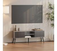 [en.casa] Mesa de Tele Eskilstuna 120 x 29,5 x 46,5 cm Soporte de Televisión Cómoda Mueble de salón para TV 2 Puertas y 2 Estantes Abiertos 5 Patas Almacenamiento Gris Claro y Negro