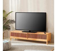 [en.casa] Mesa de TV Mueble de Salón Elegante con Compartimiento para Dispositivos Multimedia con 2 Puertas Corredoras Bambú 140 x 40 x 38 cm - Natural