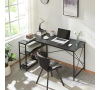 [en.casa] Mesa Escritorio de Esquina Raundsvalt Escritorio Esquinero en Forma de L con Estantería para Despacho Oficina Estudio Aglomerado Metal 137 x 88 x 75 cm - Negro