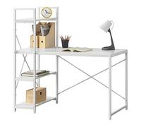 [en.casa] Mesa Escritorio Stavanger Escritorio de Ordenador con 4 estantes Mesa de Oficina con Estantería Aglomerado Metal 120x60x122 cm - Blanco