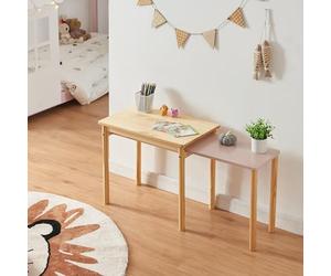 [en.casa] Mesa Infantil Extensible Skellefteå Escritorio Infantil con Tablero Extensible Rectangular con 6 Patas Dormitorio para Niños Sala de Estudio Pino MDF 60-98x38x52 cm - Natural/Rosa