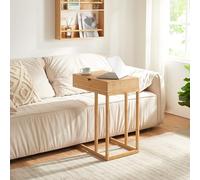 [en.casa] Mesa para Portátil con Cajón Mesilla de Noche en Forma de C se Desliza Debajo Cama Sofá Elegante Mesa Auxiliar Práctico Dimensiones Ideales Bambú 68x35x55 cm - Natural