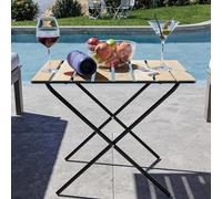 [en.casa] Mesa Plegable Camping Altura Ajustable Mesa de Jardín Exterior para Acampada Picnic Balcón Terraza Patio Jardín Estructura Metálica Tablero de Pino 60x40x57 cm - Natural y Negro