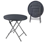 [en.casa] Mesa Plegable Exterior Mesa Redonda de Jardín para Eventos Recepciones Acampada Picnic Terraza Esctructura Metálica Tablero de Plástico Ø80 x 74 cm - Efecto Ratán Negro
