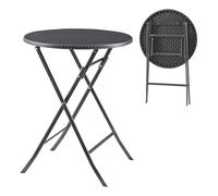 [en.casa] Mesa Plegable Exterior Mesa Redonda de Jardín para Eventos Recepciones Acampada Picnic Terraza Esctructura Metálica Tablero de Plástico Ø60 x 74 cm - Efecto Ratán Negro
